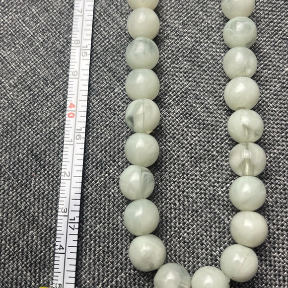 Vintage 35” Faux Jade Necklace • Marbled Green Beads • Layering Strand - Picture 4 of 7